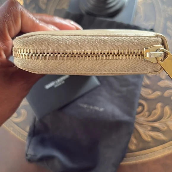 Saint Laurent Beige Leather ‘Y’ Zip-Around Continental Wallet Full Inclusion